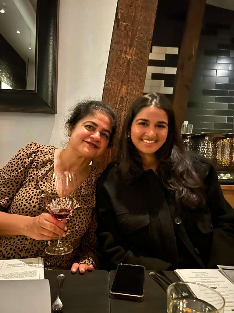 Sanjana with her mother over dinner